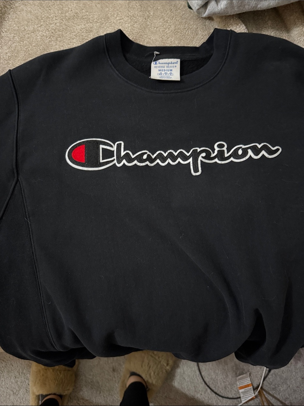 Champion Black Crewneck Sweatshirt with Script Logo